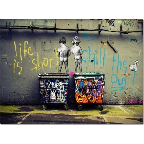 Big Size Abstract Pop Art Graffiti Life is Short Chill the Duck out Two Nude Kid Poster Print Canvas Painting Wall Picute Decor