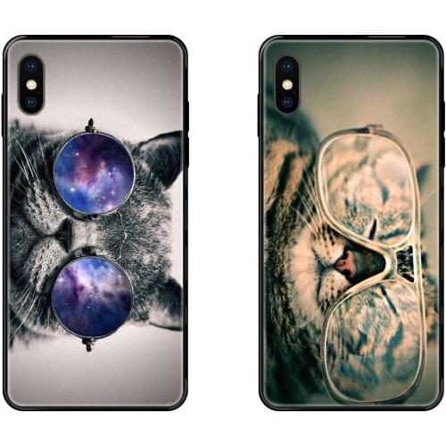 Cat With Glasses For Apple iPhone 5 5C 5S SE SE2020 6 6S 7 8 11 12 Plus Pro X XS Max XR Black Soft Top Detailed Popular Case En