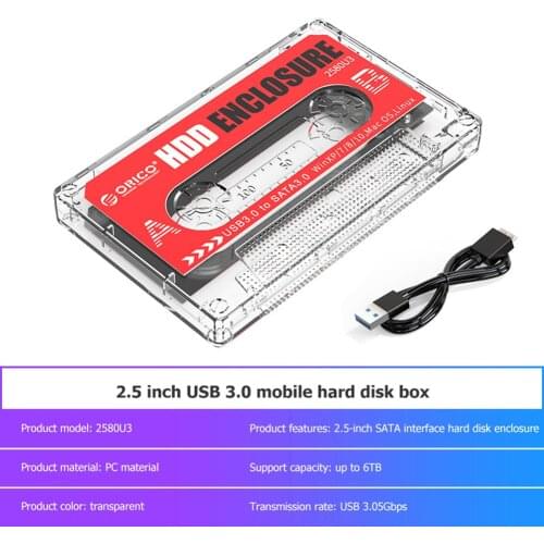 ORICO Hard Drive Case USB3.0 HDD Enclosure External Transparent HDD Case DIY Stickers for 2.5'' SSD HDD Cassette Tape Design