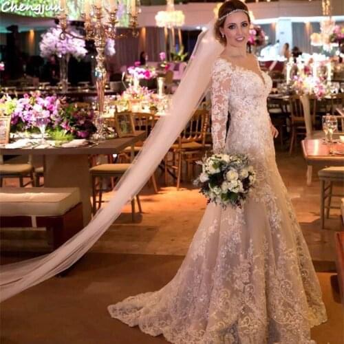 Chengjun China Luxury Bling Christian Long Sleeve Elegant Wedding Dress Bridal Gown