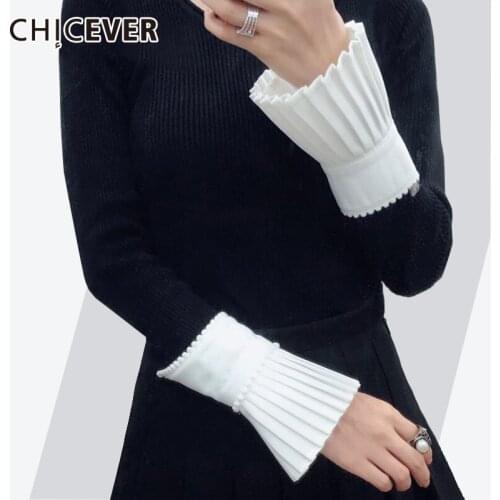 CHICEVER 2020 Spring Fashion Women Gloves With Beading Pleated Ruffles White High Quality Cuff For Womens Casual New