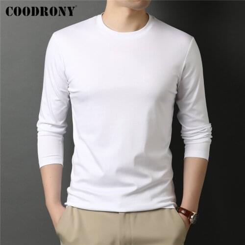 COODRONY Brand Spring Autumn New Arrivals High Quality 100% Soft Cotton Pure Color Long Sleeve O-Neck T-Shirt Men Clothing C5048