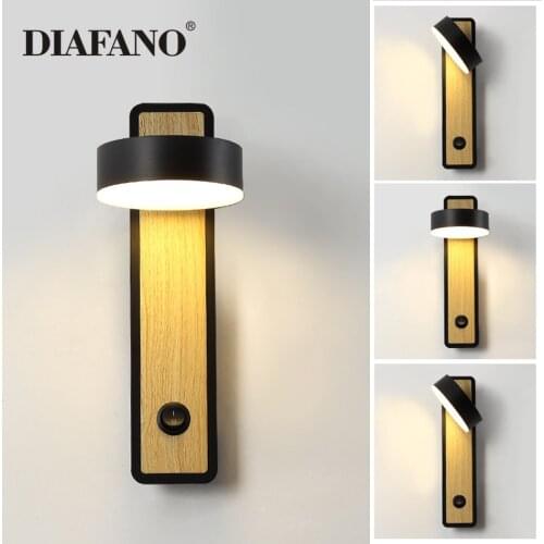 Wooden modern led wall lights bedside wall lamp wall sconce black bedroom Nordic steering head 110-220V LED Solid Wood Wall Lamp