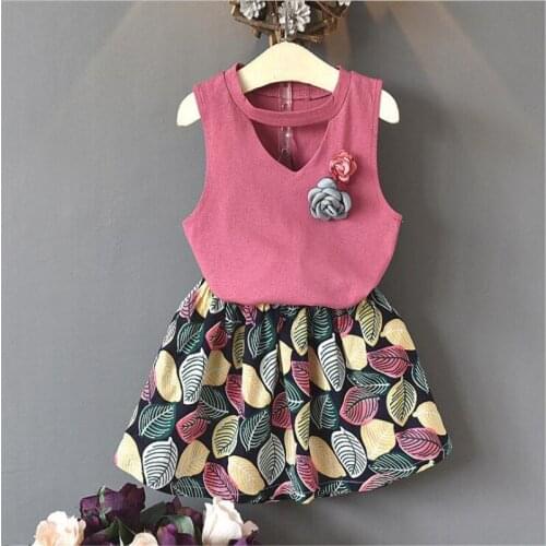 2019 Children Girls Summer Clothing Sets Brooch Sleeveless T-shirt + Printed Floral Shorts 2PCS Kids Fashion Clothes Suit 2-6T