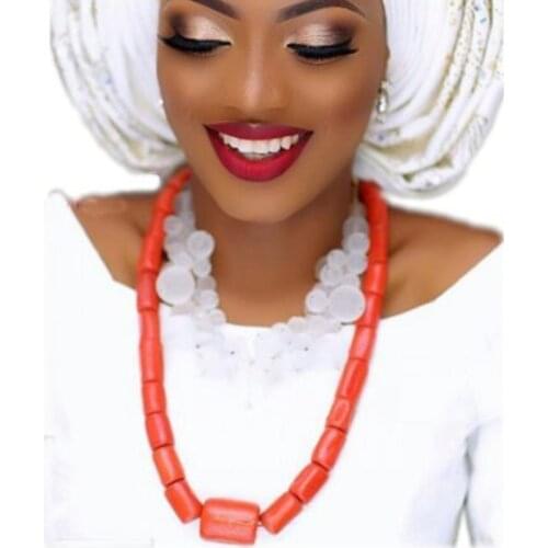 Dudo African Coral Beads Jewelry Set One Layer With Big Balls In the Middle Necklace+ Bracelet+Earrings Accessories Traditional