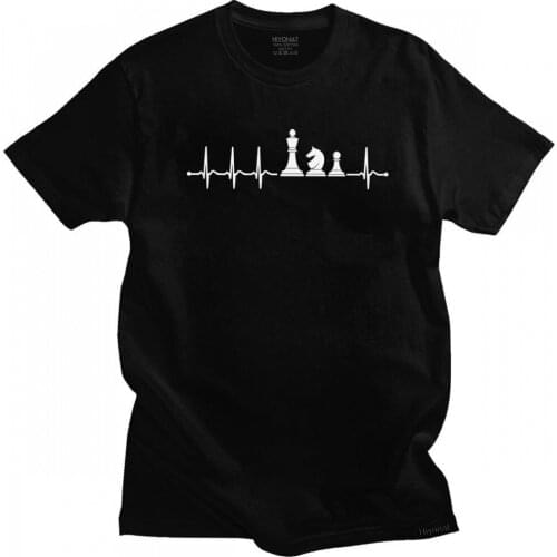 Cool Chess Heartbeat T Shirt Men Short Sleeve Chessboard Game Printed Tshirt Soft Cotton Oversized Tee Summer Fashion Tops