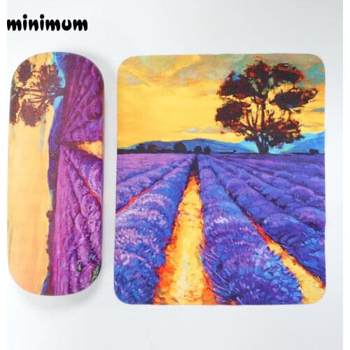 MINIMUM Oil Painting Print Glasses Case Eyeglasses with 1pcs Glasses Cloth Storage Box Protable Faux Leather Sunglasses Case