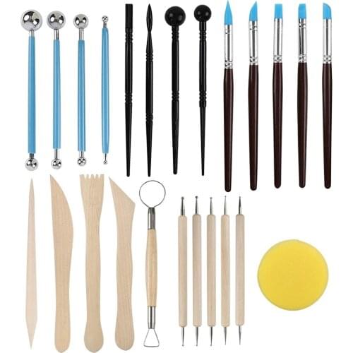 Pottery Tool Kit 24pcs Ball Stylus Dotting Polymer Modeling Clay Sculpting Tools Set Diy Design Rock Painting for Sculpture