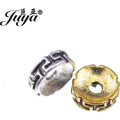 JUYA Wholesale Golden Tibetan Silver Spacer Beads Supplies for Bracelet Making 10 8 6mm Metal Jewelry Findings Accessorie AQ0451