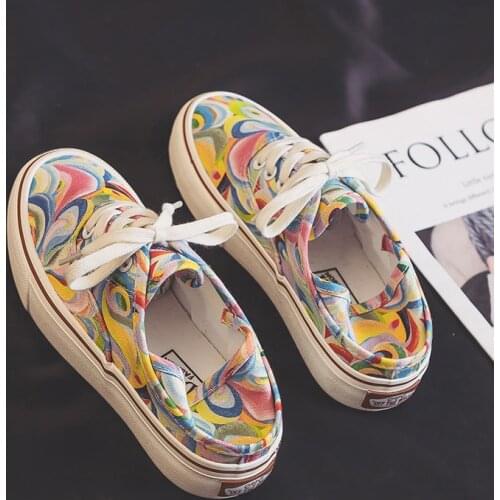 Summer 2021 New Girls Rainbow Canvas Shoes Womens Half Slippers Flat Bottom Breathable Skateboard Shoes Students Sneakers 35-40