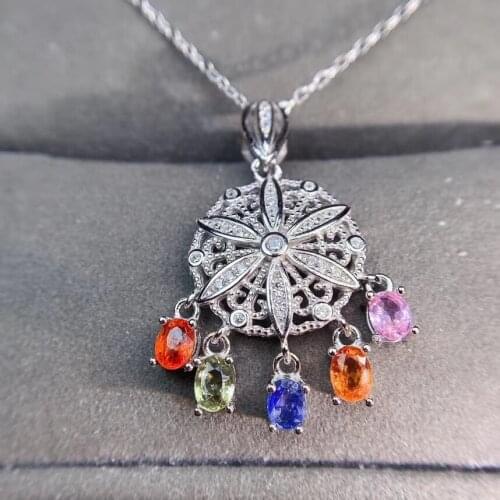 Personality universe S925 silver natural Multicolor sapphire Pendant necklace natural gemstone pendant woman party gift jewelry