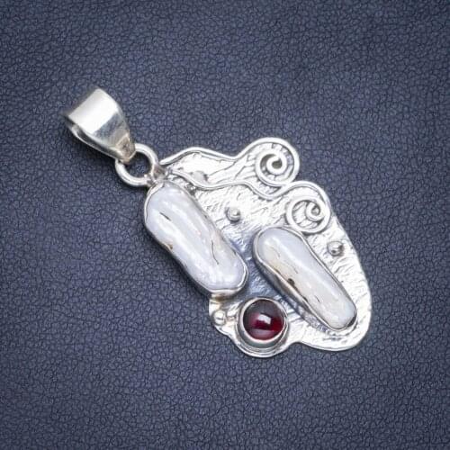 Natural Biwa Pearl and Amethyst Handmade Unique 925 Sterling Silver Pendant 1.75" A0414