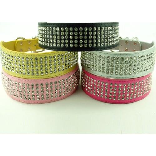 20 Pieces/lot) New Arrival Fashion Leather 2inch 5 Rows Bling Diamond Dog Pet Collar PitBull