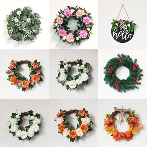 Autumn Decorative Pumpkin Garland Home Decoration Farmhouse Decor Artificial Rose Wreath For Christmas Halloween