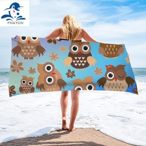 PHAYON Beach Towel Quick-dry Microfiber Cartoon Owl Bath Towels Cushion Bath Towel Yoga Mat Animals Beach Towel