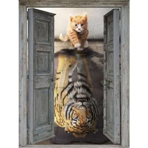 Full Square/Round Diamond Painting Cat Dog Art Kits Diamond Embroidery Door Lion Pictures of Rhinestones Wall Art