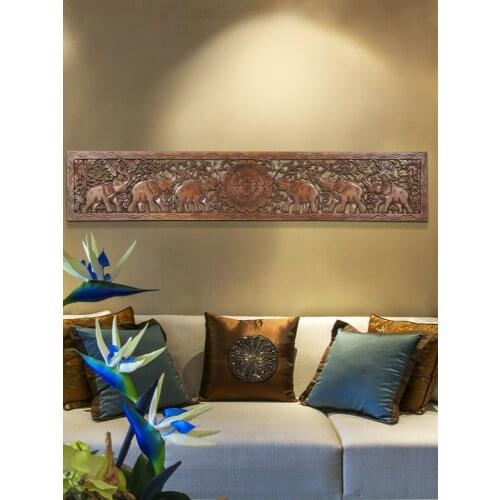 Hollow Elephant Decoration Lintel Southeast Asia Wood Carving Living Room TV Background Wall Hanging Decoration and Wall