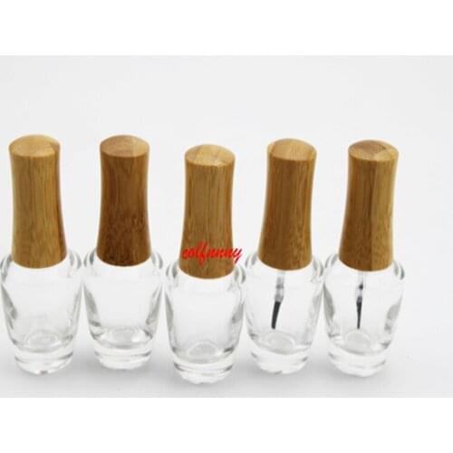 15ml Empty Clear Glass Nail Polish Bottle with Bamboo Cap DIY Cosmetic Liquid Nail Art Container with Brush Makeup tool F060401