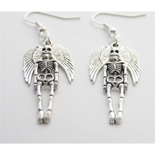Angel Wings Skull Earrings, Halloween Earrings, Metal Earrings, Skull Jewelry, Skull Earrings, Gothic Earrings, Ladies Gifts