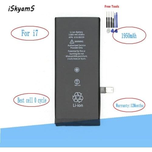 ISkyamS 1x 1960mAh 0 zero cycle Replacement Li-Polymer Battery For iPhone 7 7G Accumulator Batteries + Tool