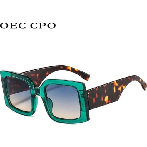 Vintage Steampunk Sunglasses Women Big Frame Fashion Square Sunglasses Men Brand Retro Eyewear Green Leopard Punk Glasses UV400