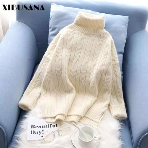 XIBUSANA Turtleneck Sweater Women Jumper 2020 Winter Thick Warm Knitwear Casual Loose Pullover Top Female Fashion Knitted Shirts