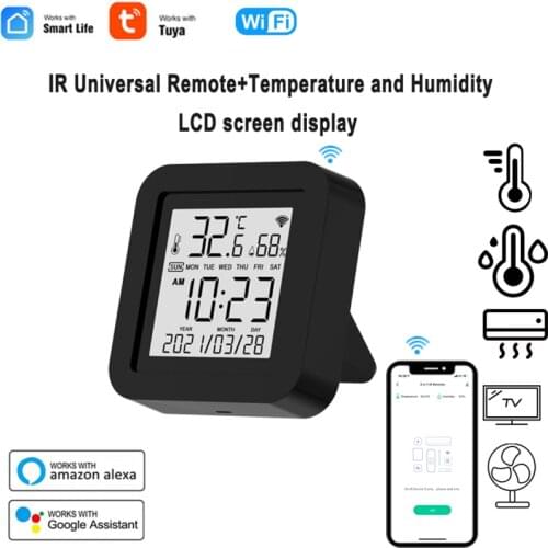 Tuya Smart WiFi 3In1 IR Universal Remote Controller+Temperature And Humidity Sensor LCD Screen Display Via Alexa And Google Home