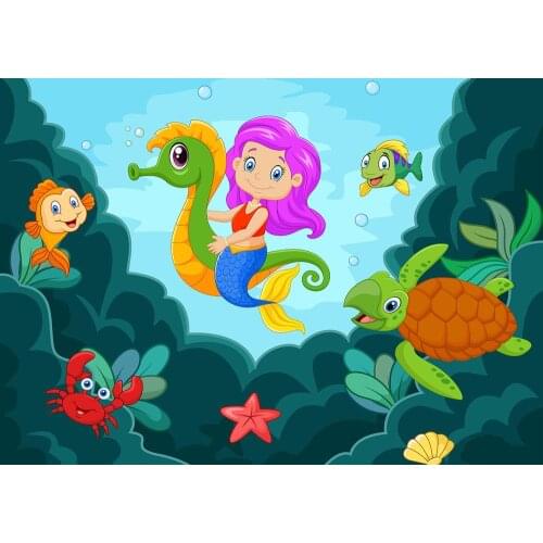 Cartoon Undersea World Sea Turtle Mermaid children birthday photo first year photo routine photo newborn photo photo background