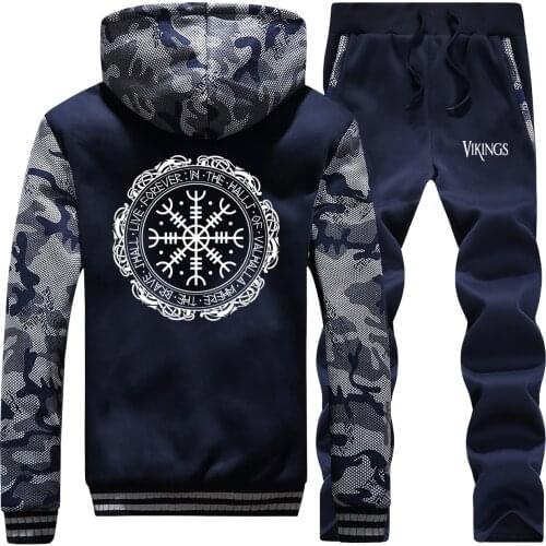 Viking Odin Tracksuit Men Set Winter Thick Sports Hoodie Sweatpants Male Two Piece Suit Casual Brand Tracksuit Outerwear Clothes