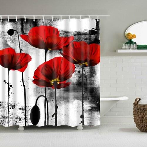 The latest flowers Shower curtain Family bathroom essential waterproof Safety and durable Bath curtain with plastic hook B1204