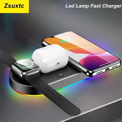 15W Led Lamp Fast Charger For Iphone 12 11 Apple IWatch 5 4 3 2 Airpods Pro For Samsung Wireless Charger Portable Charging Stand