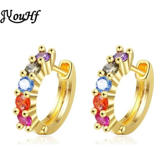 JYouHF Simple White Gold Plated Rainbow Multicolor Zircon Hoop Earrings for Women Gold Silver Color Earings Fashion Jewelry 2020