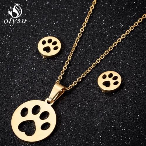 Oly2u Footprint Jewelry Sets For Women Pet Paw Choker Stud Earrings Necklaces Jewelry Set collier femme 2018 Statement Necklace