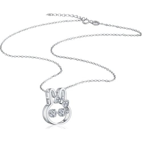 Clever jump heart pendant Necklace Girl 100% 925 Silver Fashion lovely Rabbit Chocker Shining Zircon Charm Woman Silver Jewelry