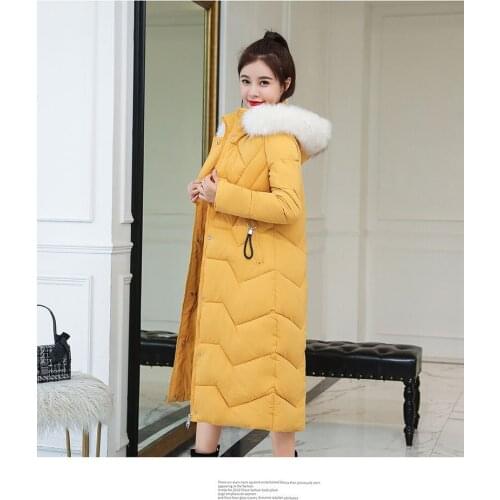 Winter Women Fur Food Cotton Coat Women Parka Plus Size Office Ladies Elegant Thickening Long Coat Femal Solid Fur Collar Cloth