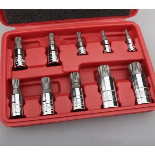 10pcs/set twelve-corner M series sleeve twelve-corner flower bit socket in the middle hole