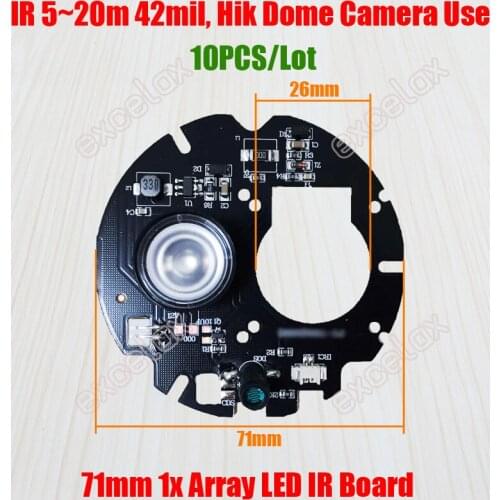 10PCS/Lot 1x LED Array IR 10m ~ 20M Round PCB Board Size 71mm Infrared Night Vision 850nm for Hik CCTV Dome Camera Case