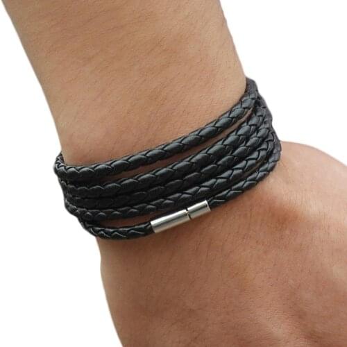 Unisex Multilayer Interlaced Faux Leather Cuff Bangle Wristband Bracelet Jewelry