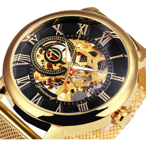 Mechanical Skeleton Watches Mens 2020 Luxury Gold Watch Man Top Mesh Strap Business Male Wrist Watch Relogio Masculino Wholesale
