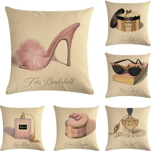 Perfume Glasses Decorative Cushion Cover Cotton Linen Square Throw Pillow Cover 45x45CM Pillow Case Home Office Car Sofa Decor