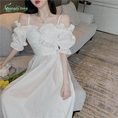 Elegant Harajuku White Vintage Cottagecore Aesthetic Kobieta Sukienka Summer White Fairy Dress Sundresses