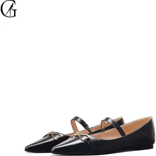 GOXEOU Womens Flats PU Mary Janes Black Metal Pointed Toe Metal Button Comfortable Casual Fashion Office Lady Shoes Size 32-46