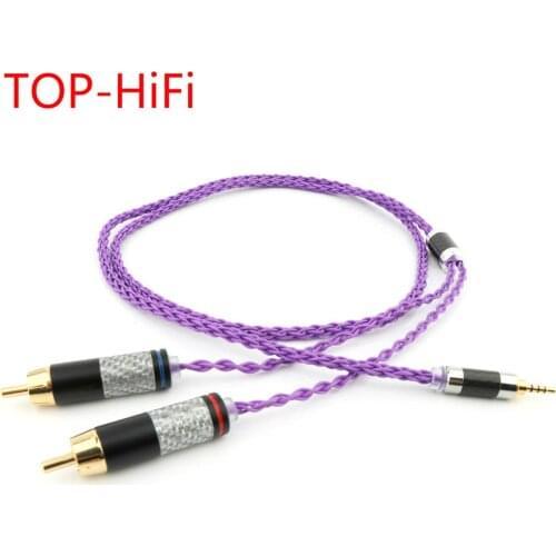 TOP-HiFi DIY 2.5/3.5/4.4mm Balanced Male to 2 RCA Male Audio Adapter Cable 7N OCC Silver Plated 6.35mm TRS to RCA