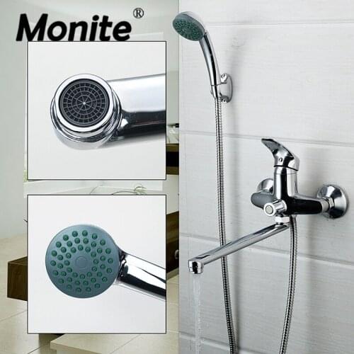 Monite Chrome Polished Shower Faucet Bathroom Bath Faucet Mixer Tap & Hand Shower Head Shower Faucet Set Wall Mounted Faucet Set