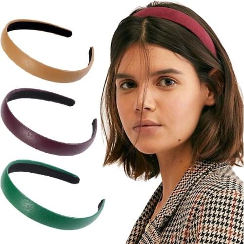 Kajeer Simple Womens Faux Leather Headband Solid Elegant Wide PU Hairbands Leathers Hair Band Hoop Hair Accessories Headdress