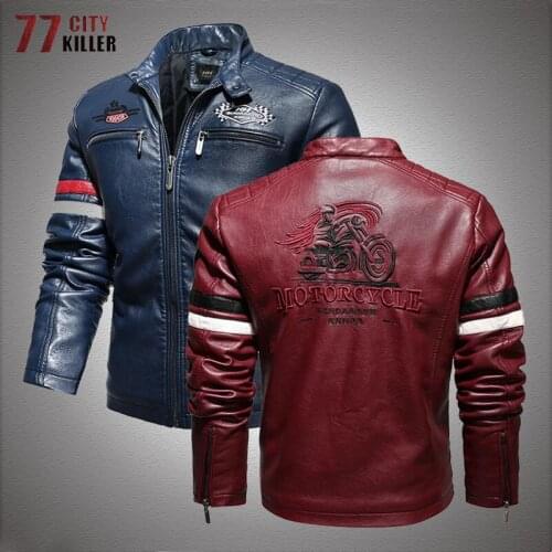 Military Leather Jacket Men Winter Embroidery Epaulet Biker Colorblock PU Jackets Male Casual Faux Leather Bomber Coats Outwear
