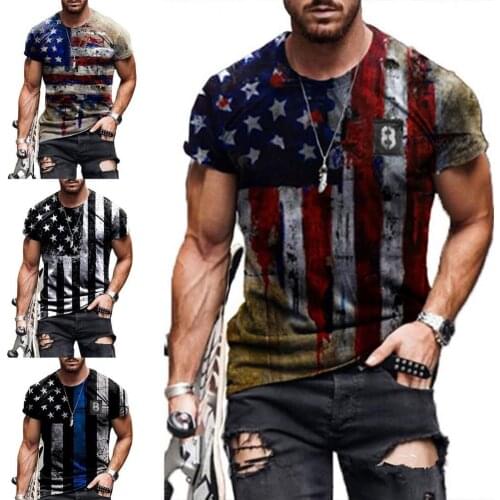 Men T-Shirt 2021 Casual America Flag Printed Breathable Short Sleeve Blouse Tops Plus Size Casual Summer Tee Tops Mens Clothing