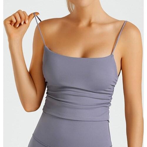 Soft Yoga Bra Athletic Tank Top Women Spaghetti Straps Gym Fitness Crop Tops Anti-sweat Push Up Workout Sports Bra Tight Elastic