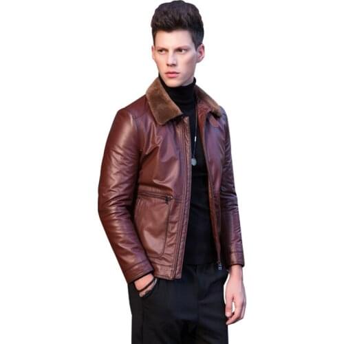 Genuine Leather Jacket Winter Jacket Men Real Wool Fur Collar Cow Leather Jackets and Coats Bomber Jacket MC17D011 MY1722