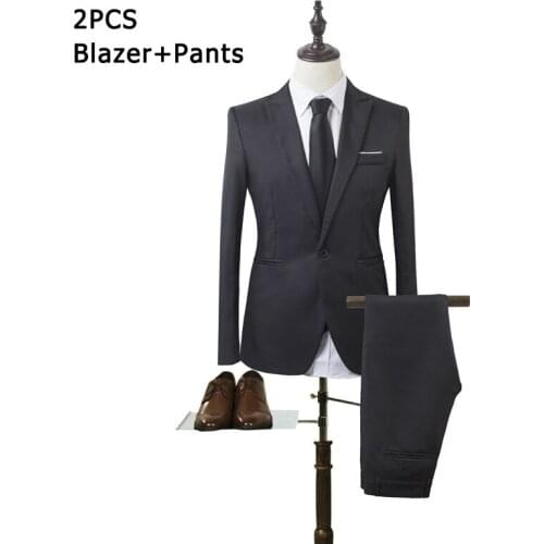 New Solid Formal Jacket+Pants 2Pcs/Set Blazer Men Office Jacket Groom Male Wedding Prom Suit Men Formal Business Work Wear Suits